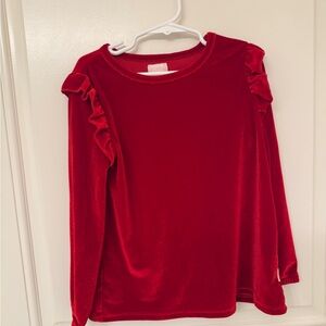 BCBGirls Red Velvet Long Sleeve Ruffle Top